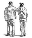 Freehand drawing of couple citizens standing and looking outdoors Royalty Free Stock Photo