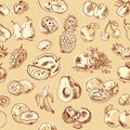 Freehand drawing fruit. Seamless pattern