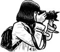 Sketch of girl photographer shooting on her camera