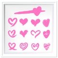 Freehand drawing heart vectors set in a white frame Royalty Free Stock Photo