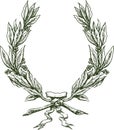 Freehand drawing of laurel branches triumphal wreath with ribbon