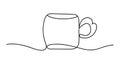 Freehand drawing with one continuous line of Mug with Heart-shaped handle. Modern pottery production is slightly uneven due to