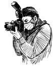 Sketch of a photographer in mask taking picture