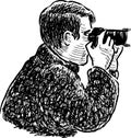 Sketch of a man taking picture on his camera