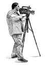 Sketch of a professional videographer in mask with tripod at work