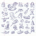 Freehand drawing retro toys items Royalty Free Stock Photo