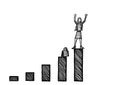 Drawn Businesswoman As Winner Atop Bar Graph