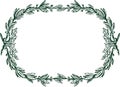 Freehand drawing of vintage decorative oval frame from laurel branches