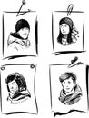 Sketches of portraits of teenage students on sheets of paper Royalty Free Stock Photo