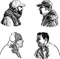 Freehand drawings of profile heads various contemporary city men