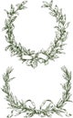 Freehand drawings of triumphal laurel branches with ribbons