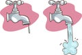 Freehand drawn cartoon running faucet