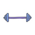 Freehand drawn color cartoon barbell. Vector doodle rod.