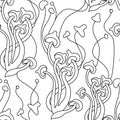 Freehand drawn line magic mushrooms seamless pattern.