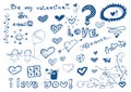 Freehand elements with love / doodles set / vector