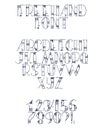 Freehand hand drawn font with english letters from a to z, numbers from 0 to 9. Alphabet sequence drawn with dots, strokes and lin Royalty Free Stock Photo