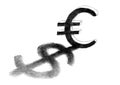 Hand Drawing Of Euro Sign Casting Dollar Shadow