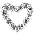 Freehand illustration of retro flower design heart shape Royalty Free Stock Photo