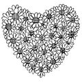 Freehand illustration of retro flower design heart shape Royalty Free Stock Photo