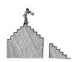 Drawn Man Atop Stairs Observing Adversity Ahead