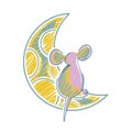 Freehand retro cartoon mouse with cheese.