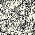 A freehand scribble pattern of chaotic lines, loops, and abstract forms