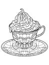 Freehand sketch for adult antistress coloring page with doodle and zentangle elements. Cup of hot drink with cream Royalty Free Stock Photo