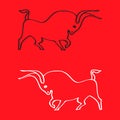 Freehand sketch black and white bulls on red Royalty Free Stock Photo