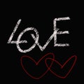 Freehand sketch Draw white text love and red heart on a black background, Valentine Day Royalty Free Stock Photo