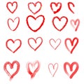 Freehand sketch line set red hearts icon on paper white background, hand draw shape symbol love, vector design elements isolated Royalty Free Stock Photo