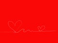 freehand sketch line wave couple shape heart  white color design elements isolated on red background  symbol love Valentine Day Royalty Free Stock Photo