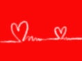 freehand sketch line wave couple shape heart, white color design elements isolated on red background, symbol love Valentine Day, Royalty Free Stock Photo