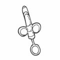 Freehand sketchy line art of dental instrument silhouette. Medical instruments. Isolated vector illustration. Retro shyringe