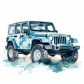 Explosive Wildlife Watercolor Jeep Clipart On White Background