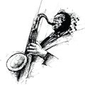 Freehanding drawing of a jazz saxophonist Royalty Free Stock Photo