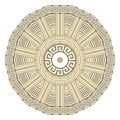 Freek key meanders round tribal ethnic golden mandala pattern on white background. Radial ornamental decorative circle vector