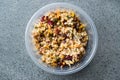 Freekeh Grain Tabule with Barberries and Peanut and Corn / Tabula in Plastic Box. Royalty Free Stock Photo