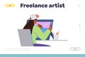 Freelance artist landing page design template offering free workspace for self-employed people Royalty Free Stock Photo