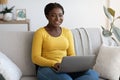 Freelance Career. Happy Black Woman With Laptop At Home, Enjoying Remote Work Royalty Free Stock Photo