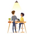 Freelance Couple Work by Table in Coworking Space