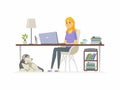 Freelance female worker - cartoon people character isolated illustration