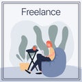 Freelance flat card template. Freelance worker, self employed, coworking space concept