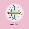 Freelance, flat design thin line banner. Vector illustration.