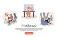 Freelance flat landing page template. Freelance worker, self employed, coworking space concept