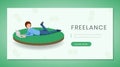 Freelance flat landing page vector template. Remote job, distance work website, webpage green design concept with