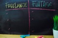 Freelance or Fulltime written with color chalk concept on the blackboard