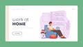 Freelance Home Office Landing Page Template. Man Freelancer Character Working or Studying Distant on Laptop