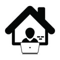 Freelance icon working from home with laptop computer male user person profile avatar symbol for business and finance in a flat