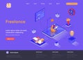 Freelance isometric landing page. Outsourcing services, home office isometry concept. Professional self employed occupation, Royalty Free Stock Photo