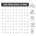 Freelance line icons, signs, vector set, outline illustration concept